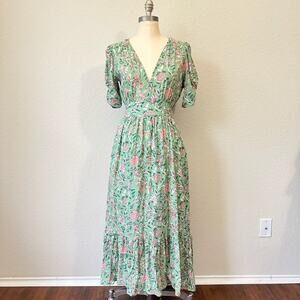 XIRENA Camelia Dress Jade Green Floral Maxi Puff Sleeve Cottagecore